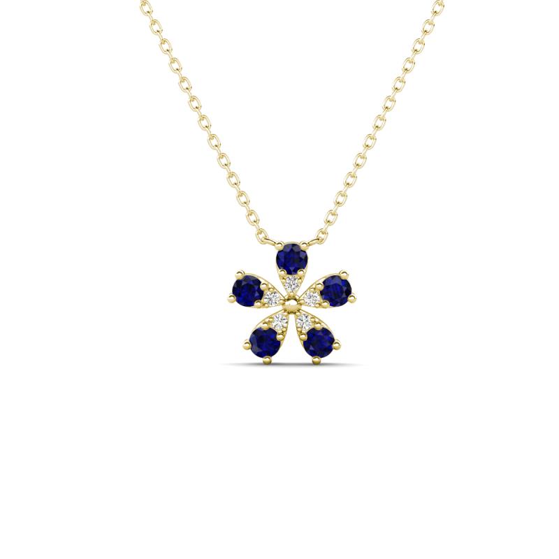 Bloom Blue Sapphire and Natural Diamonds Petite Women Flower Pendant Necklace 