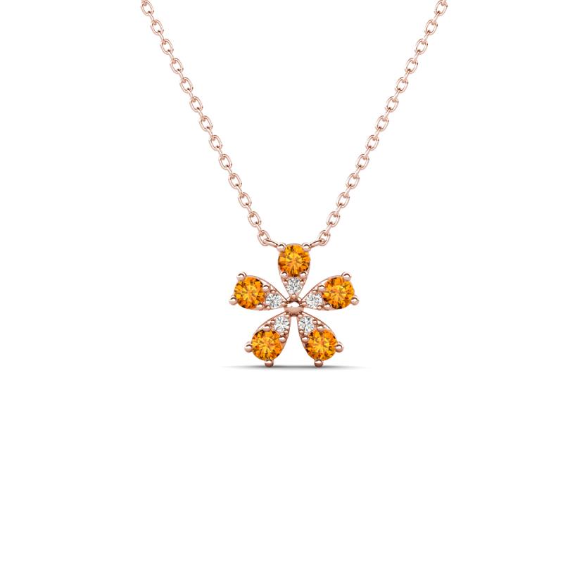 Bloom Citrine and Natural Diamonds Petite Women Flower Pendant Necklace 