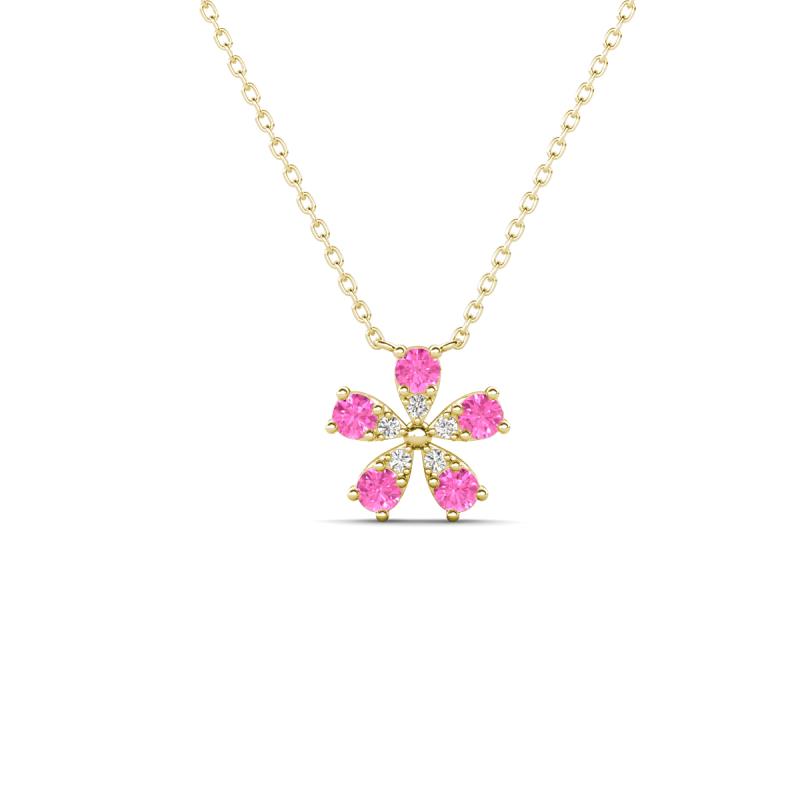 Bloom Pink Sapphire and Natural Diamonds Petite Women Flower Pendant Necklace 