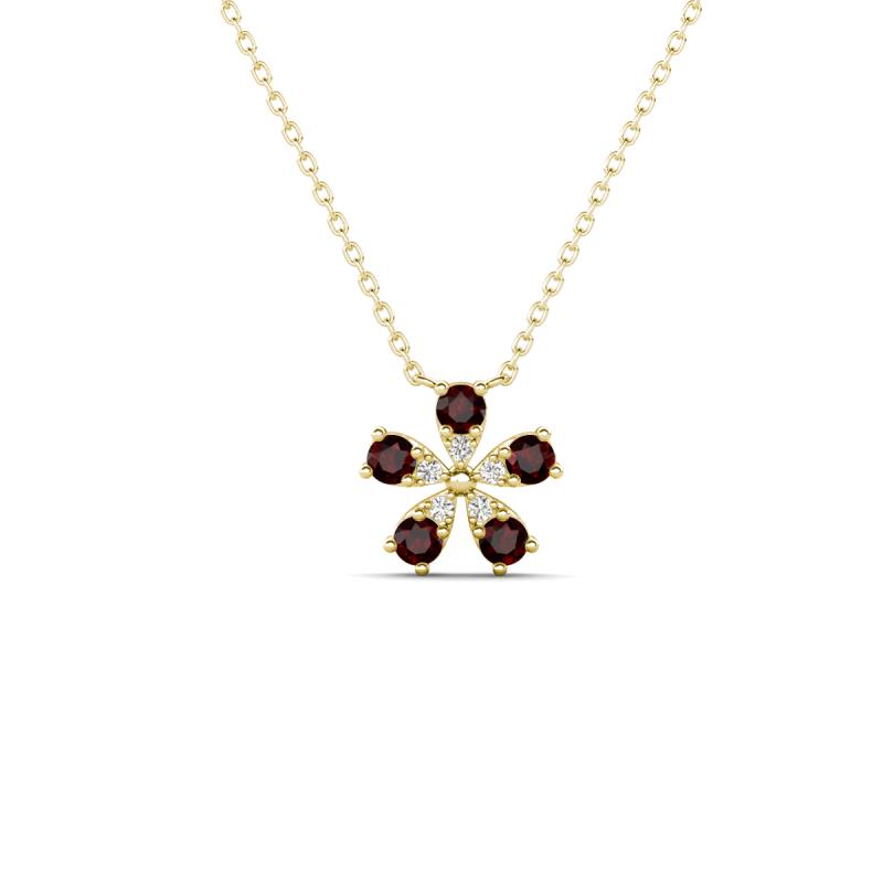 Bloom Red Garnet and Natural Diamonds Petite Women Flower Pendant Necklace 