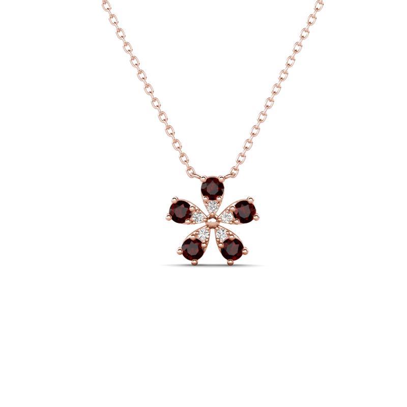 Bloom Red Garnet and Natural Diamonds Petite Women Flower Pendant Necklace 