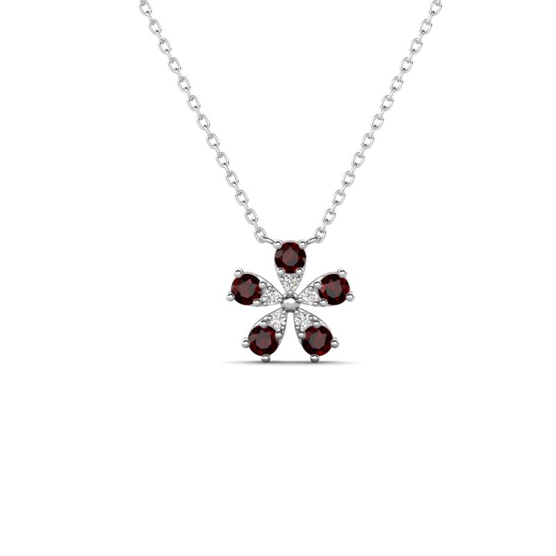 Bloom Red Garnet and Natural Diamonds Petite Women Flower Pendant Necklace 