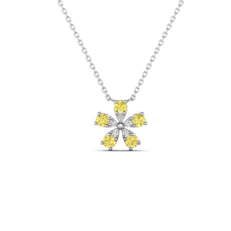 Bloom Yellow Sapphire and Natural Diamonds Petite Women Flower Pendant Necklace 