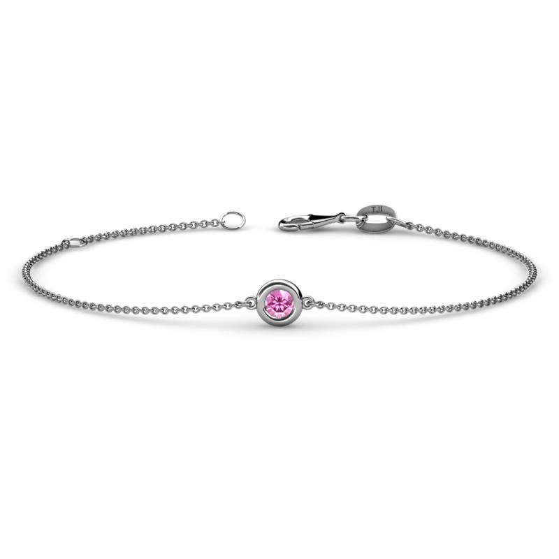 Alys (3.5 mm) Round Pink Sapphire Solitaire Station Minimalist Bracelet 