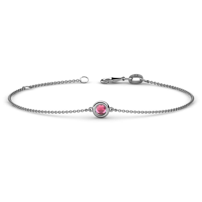 Alys (3.5 mm) Round Rhodolite Garnet Solitaire Station Minimalist Bracelet 