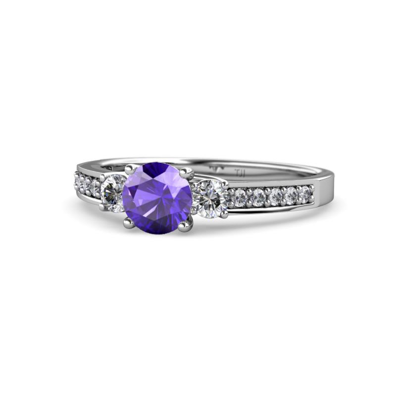 Dzeni Iolite and Diamond Three Stone with Side Diamond Ring  