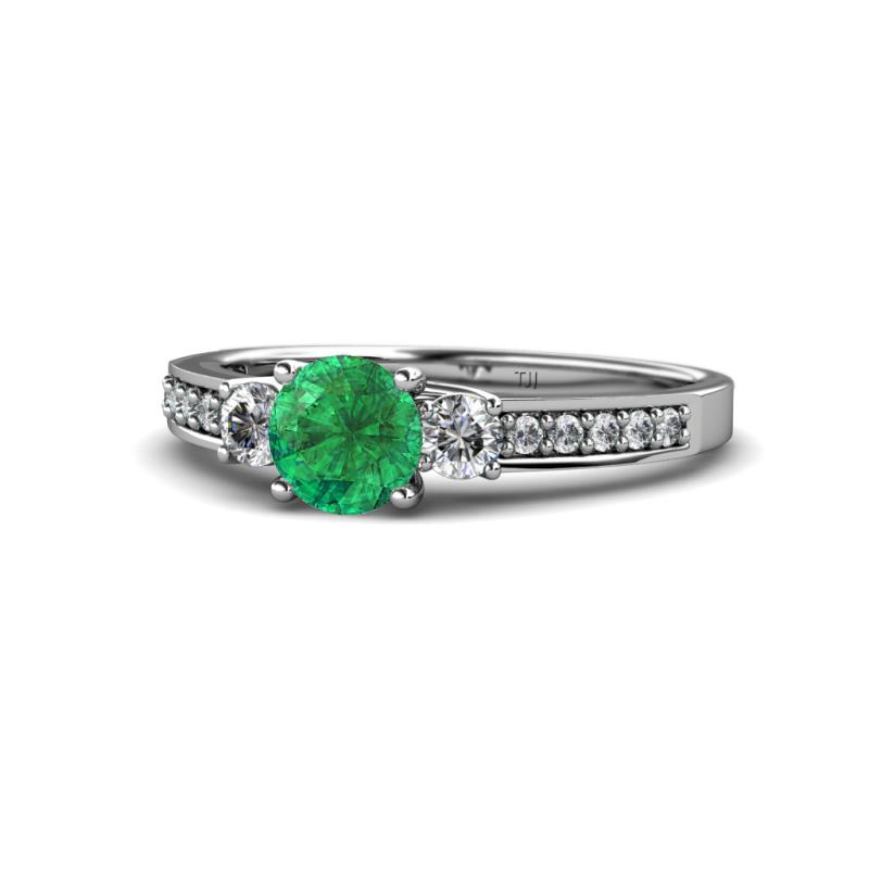 Dzeni Emerald and Diamond Three Stone with Side Diamond Ring  