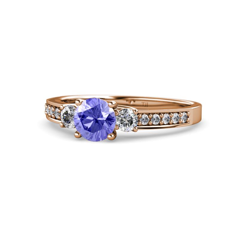 Dzeni Tanzanite and Diamond Three Stone with Side Diamond Ring  