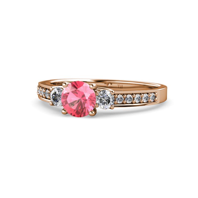 Dzeni Pink Tourmaline and Diamond Three Stone with Side Diamond Ring  