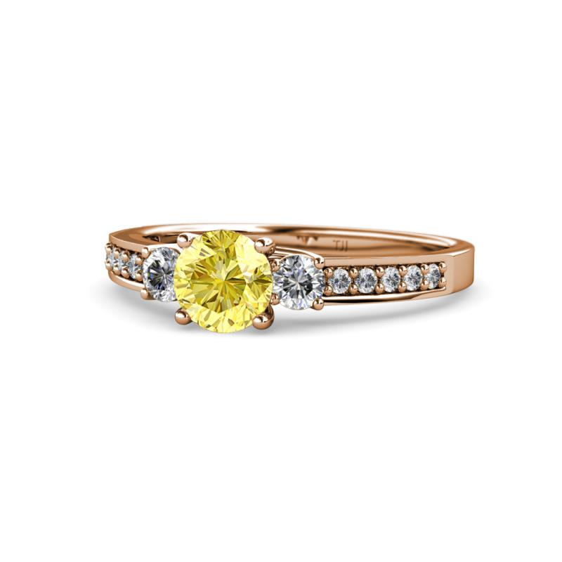 Dzeni Yellow Sapphire and Diamond Three Stone with Side Diamond Ring  