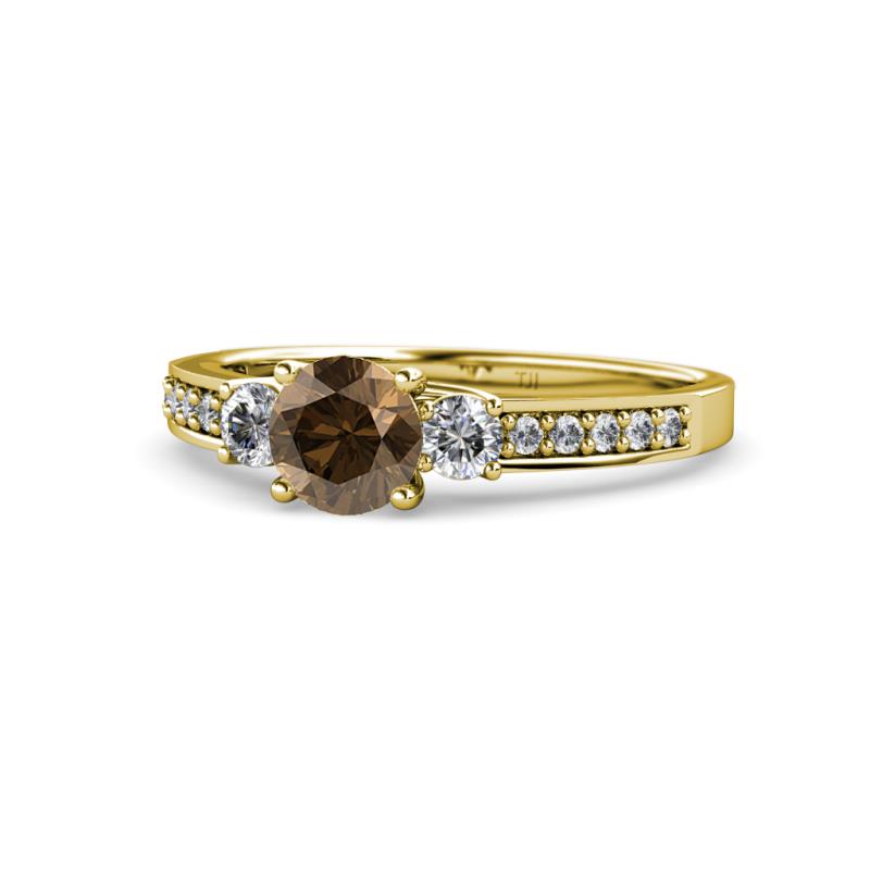 Dzeni Smoky Quartz and Diamond Three Stone with Side Diamond Ring  