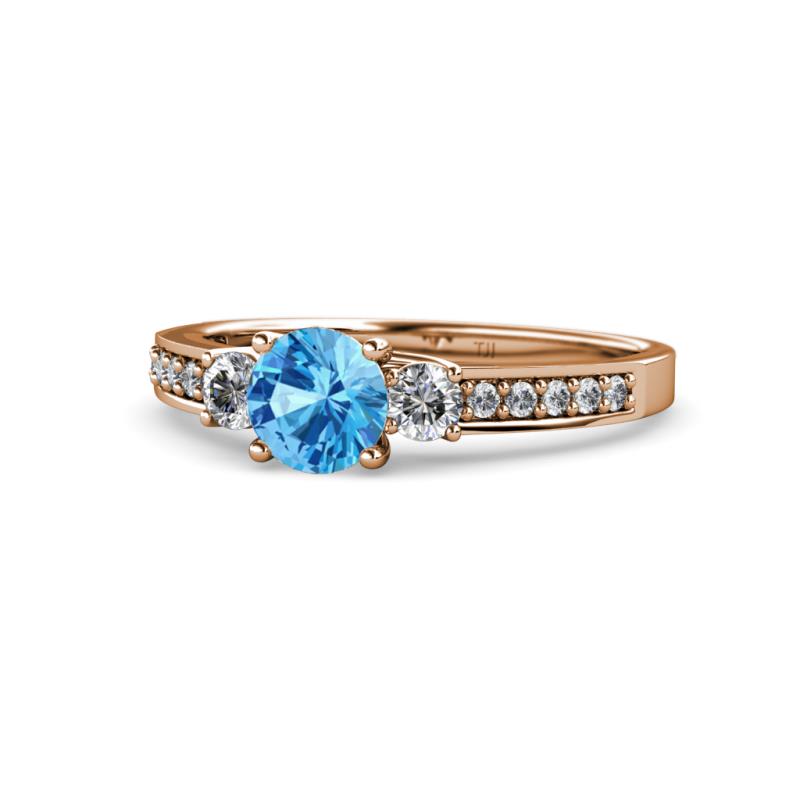 Dzeni Blue Topaz and Lab Grown Diamond Three Stone with Side Lab Grown Diamond Ring  