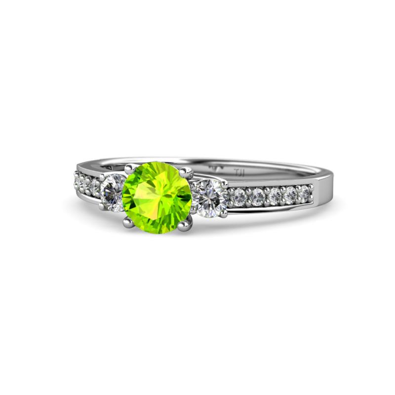 Dzeni Peridot and Lab Grown Diamond Three Stone with Side Lab Grown Diamond Ring  