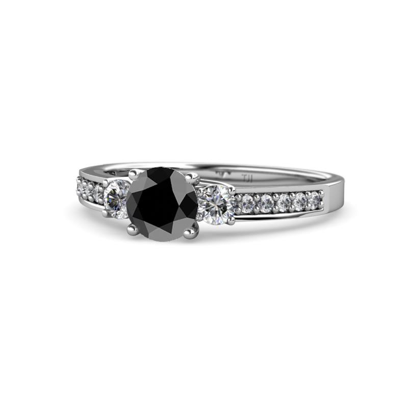 Dzeni Black Natural Diamond and Side Lab Grown Diamond Three Stone Ring  