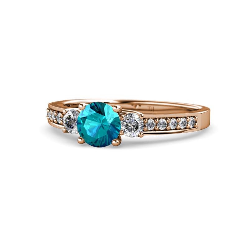 Dzeni London Blue Topaz and Lab Grown Diamond Three Stone with Side Lab Grown Diamond Ring  