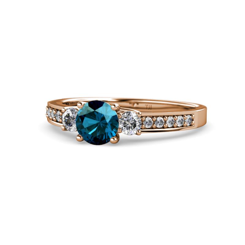 Dzeni Blue Natural Diamond and Side Lab Grown Diamond Three Stone Ring  