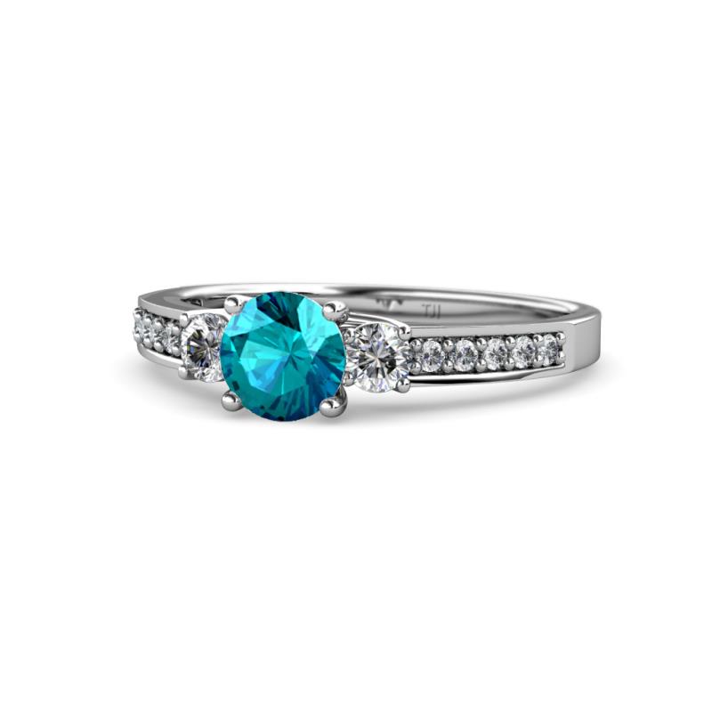 Dzeni London Blue Topaz and Lab Grown Diamond Three Stone with Side Lab Grown Diamond Ring  