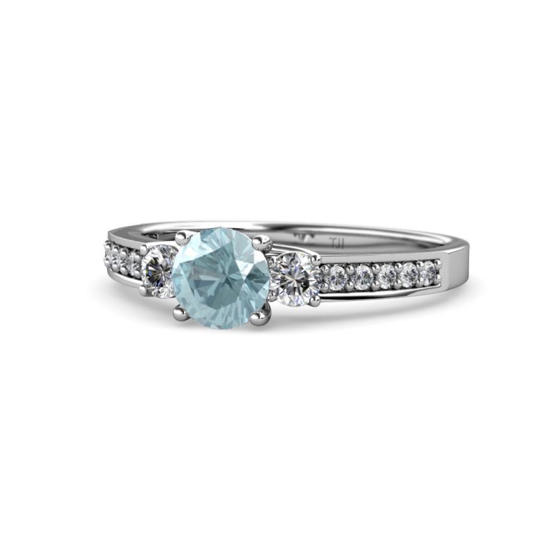 Dzeni Aquamarine and Lab Grown Diamond Three Stone with Side Lab Grown Diamond Ring  