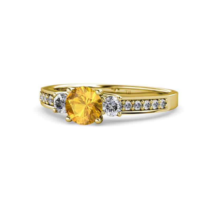 Dzeni Citrine and Lab Grown Diamond Three Stone with Side Lab Grown Diamond Ring  