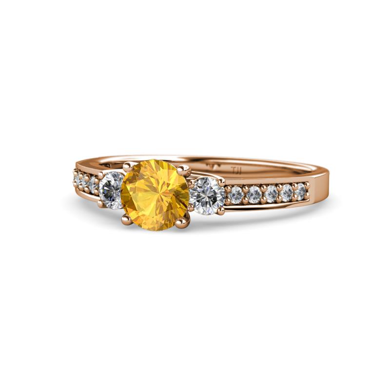 Dzeni Citrine and Lab Grown Diamond Three Stone with Side Lab Grown Diamond Ring  