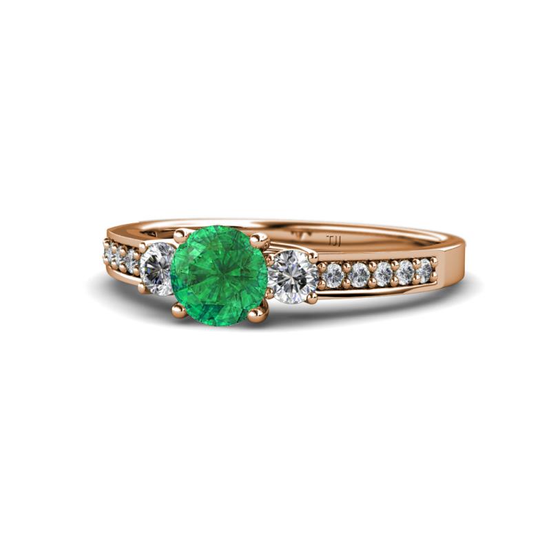 Dzeni Emerald and Lab Grown Diamond Three Stone with Side Lab Grown Diamond Ring  