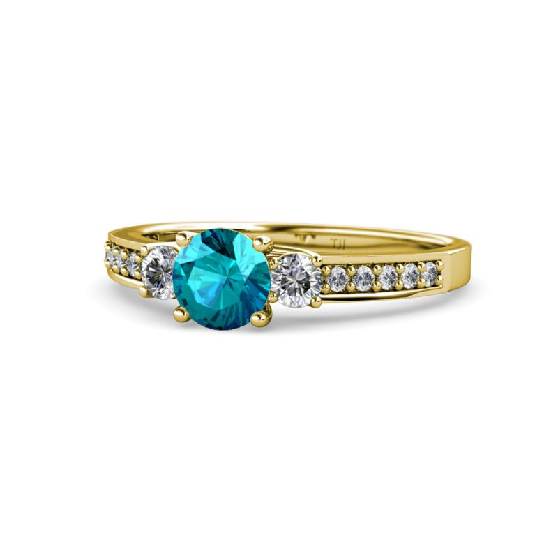 Dzeni London Blue Topaz and Lab Grown Diamond Three Stone with Side Lab Grown Diamond Ring  