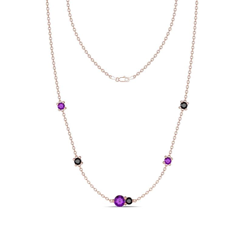 Linea 0.46 ctw Amethyst (4 mm) and Black Diamond Women Station Necklace 