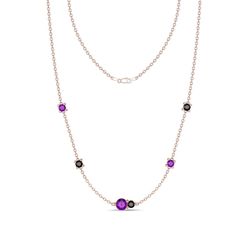 Linea 0.46 ctw Amethyst (4 mm) and Black Diamond Women Station Necklace 