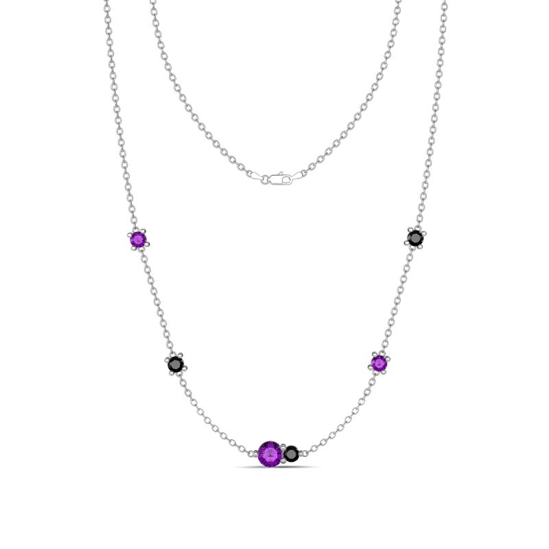 Linea 0.46 ctw Amethyst (4 mm) and Black Diamond Women Station Necklace 