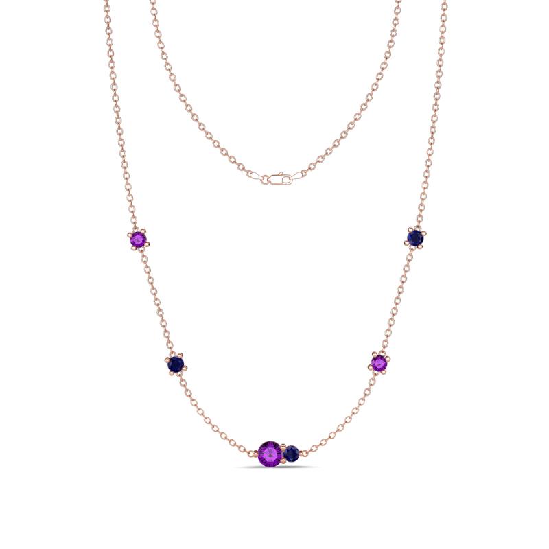 Linea 0.48 ctw Amethyst (4 mm) and Blue Sapphire Women Station Necklace 