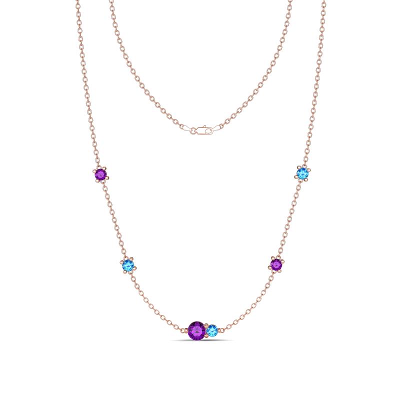 Linea 0.43 ctw Amethyst (4 mm) and Blue Topaz Women Station Necklace 