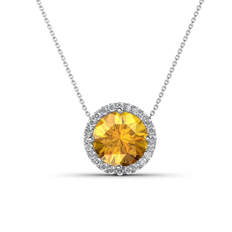 Catriona Round Citrine and Diamond Halo Slider Pendant Necklace 