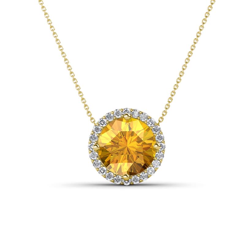 Catriona Round Citrine and Diamond Halo Slider Pendant Necklace 