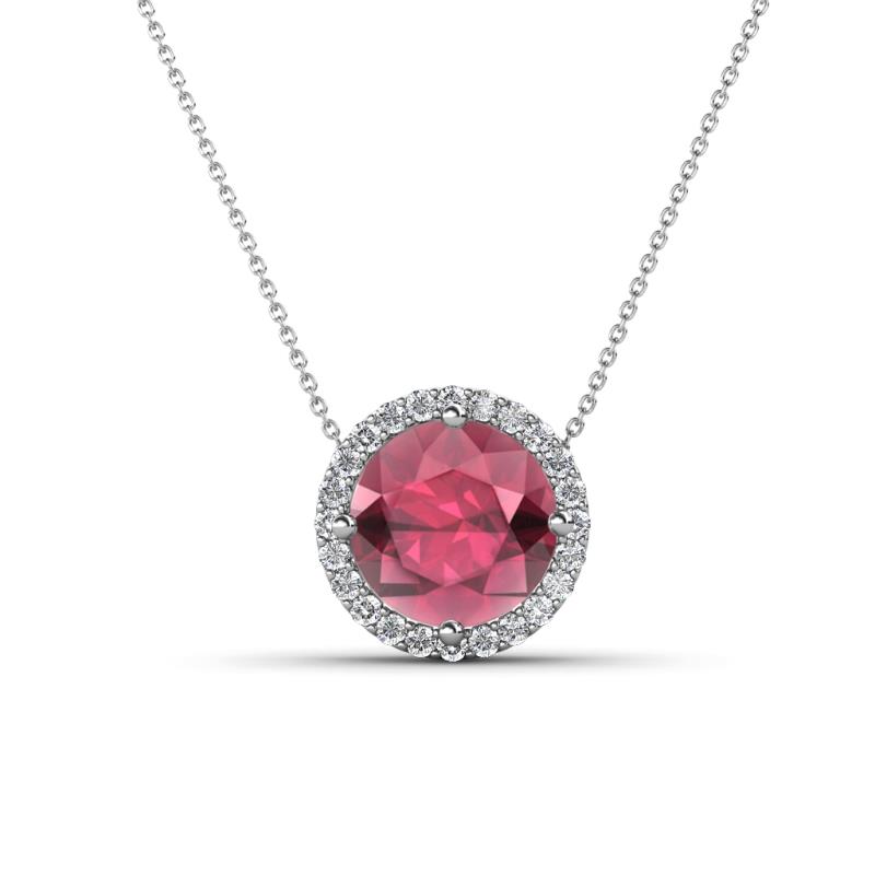 Catriona Round Rhodolite Garnet and Diamond Halo Slider Pendant Necklace 