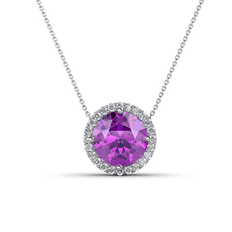 Catriona Round Amethyst and Diamond Halo Slider Pendant Necklace 