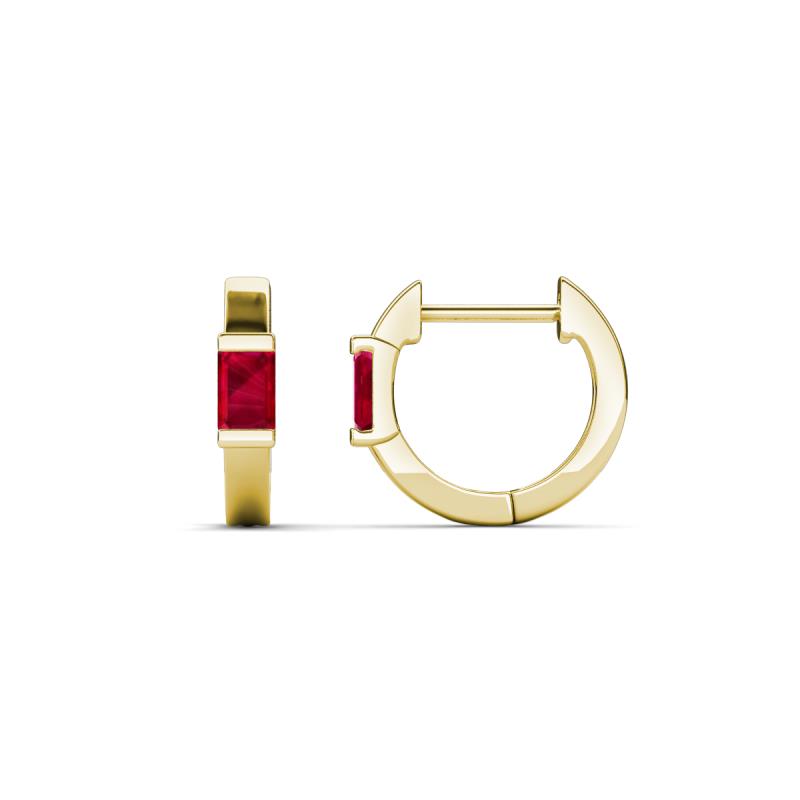 Nikki 0.60 ctw Emerald Shape Ruby (5.00 x 3.00 mm) Women Huggie Earrings 