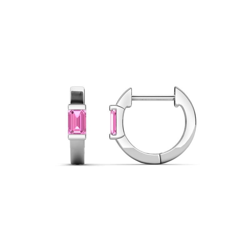 Nikki 0.60 ctw Emerald Shape Pink Sapphire (5.00 x 3.00 mm) Women Huggie Earrings 