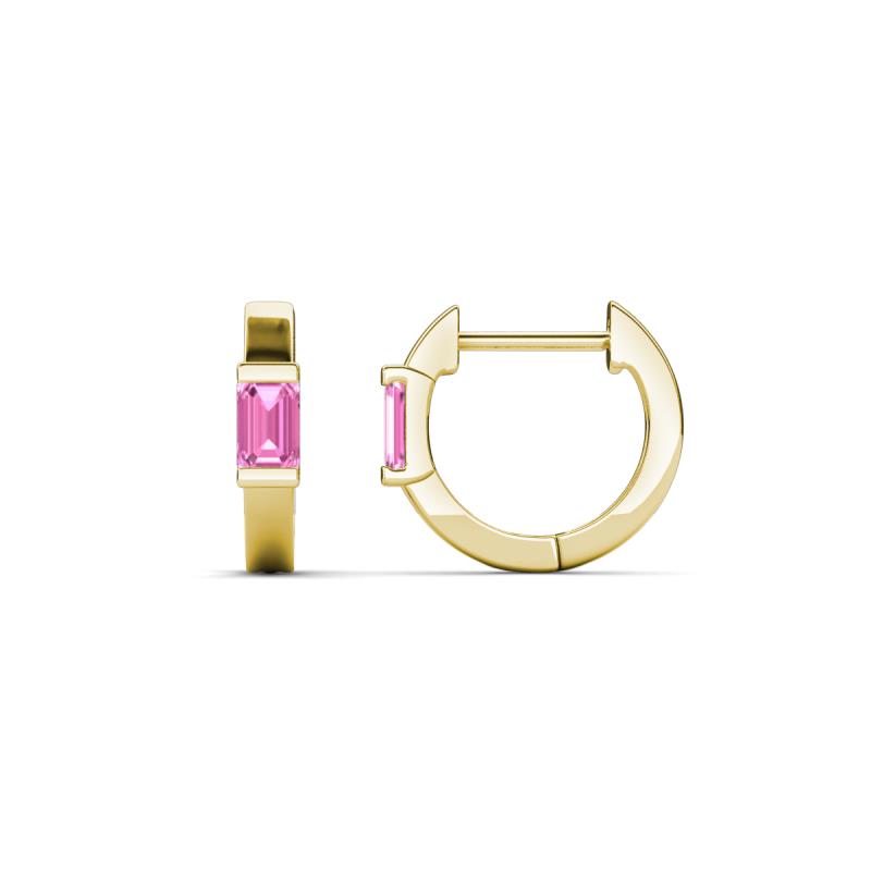 Nikki 0.60 ctw Emerald Shape Pink Sapphire (5.00 x 3.00 mm) Women Huggie Earrings 