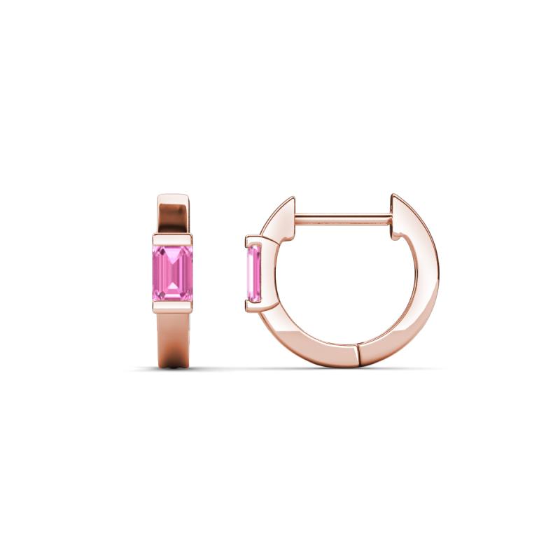 Nikki 0.60 ctw Emerald Shape Pink Sapphire (5.00 x 3.00 mm) Women Huggie Earrings 