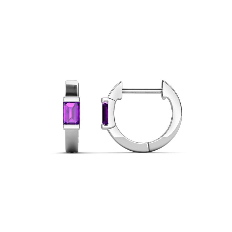 Nikki 0.54 ctw Emerald Shape Amethyst (5.00 x 3.00 mm) Women Huggie Earrings 