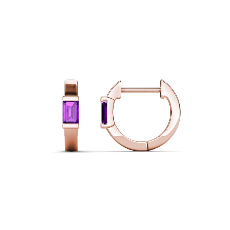 Nikki 0.54 ctw Emerald Shape Amethyst (5.00 x 3.00 mm) Women Huggie Earrings 