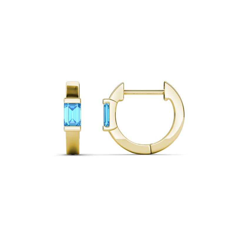 Nikki 0.74 ctw Emerald Shape Blue Topaz (5.00 x 3.00 mm) Women Huggie Earrings 