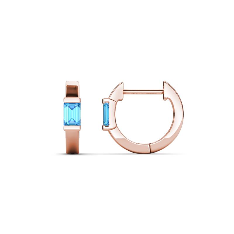 Nikki 0.74 ctw Emerald Shape Blue Topaz (5.00 x 3.00 mm) Women Huggie Earrings 