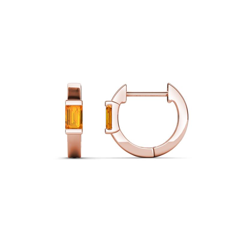 Nikki 0.56 ctw Emerald Shape Citrine (5.00 x 3.00 mm) Women Huggie Earrings 