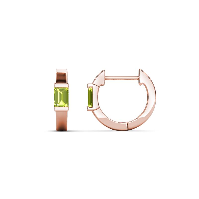 Nikki 0.70 ctw Emerald Shape Peridot (5.00 x 3.00 mm) Women Huggie Earrings 