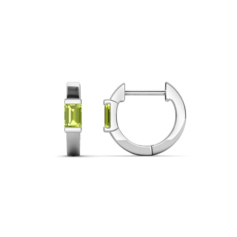 Nikki 0.70 ctw Emerald Shape Peridot (5.00 x 3.00 mm) Women Huggie Earrings 