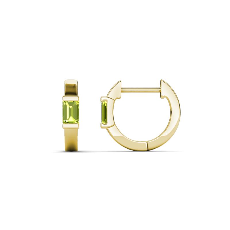 Nikki 0.70 ctw Emerald Shape Peridot (5.00 x 3.00 mm) Women Huggie Earrings 