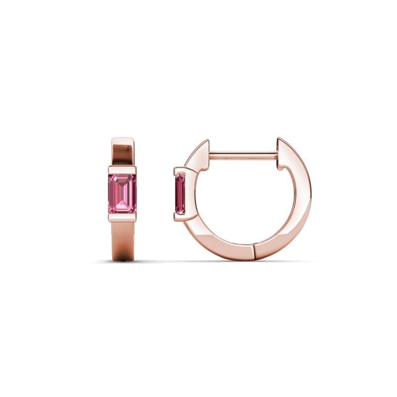 Nikki 0.70 ctw Emerald Shape Pink Tourmaline (5.00 x 3.00 mm) Women Huggie Earrings 