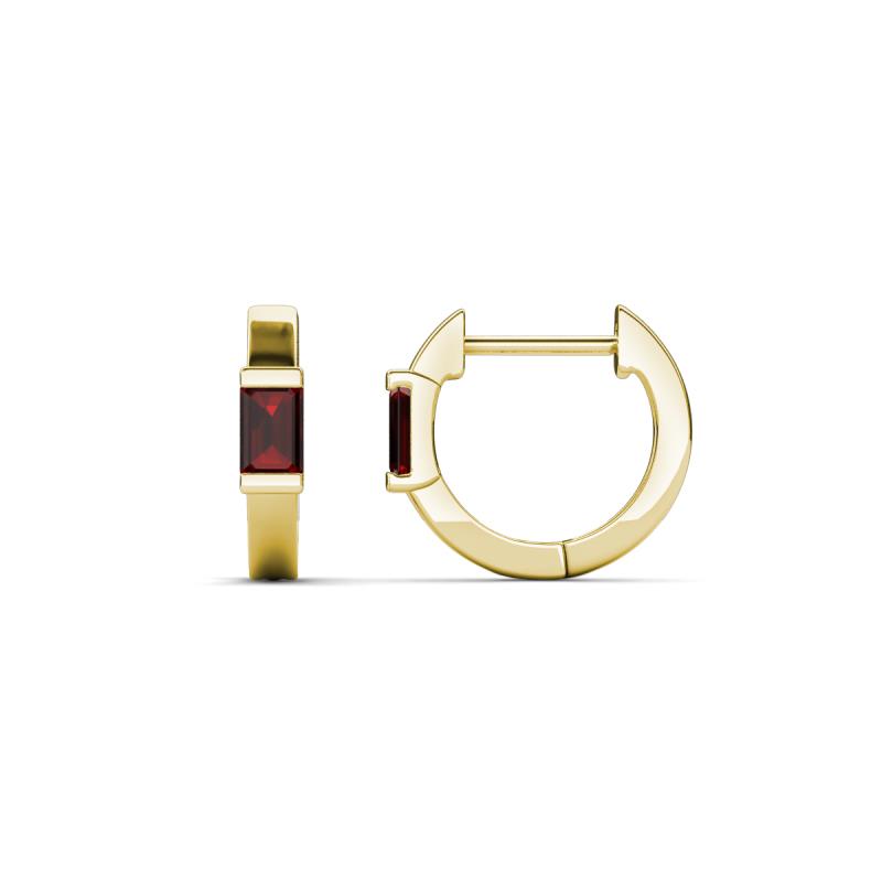 Nikki 0.80 ctw Emerald Shape Red Garnet (5.00 x 3.00 mm) Women Huggie Earrings 