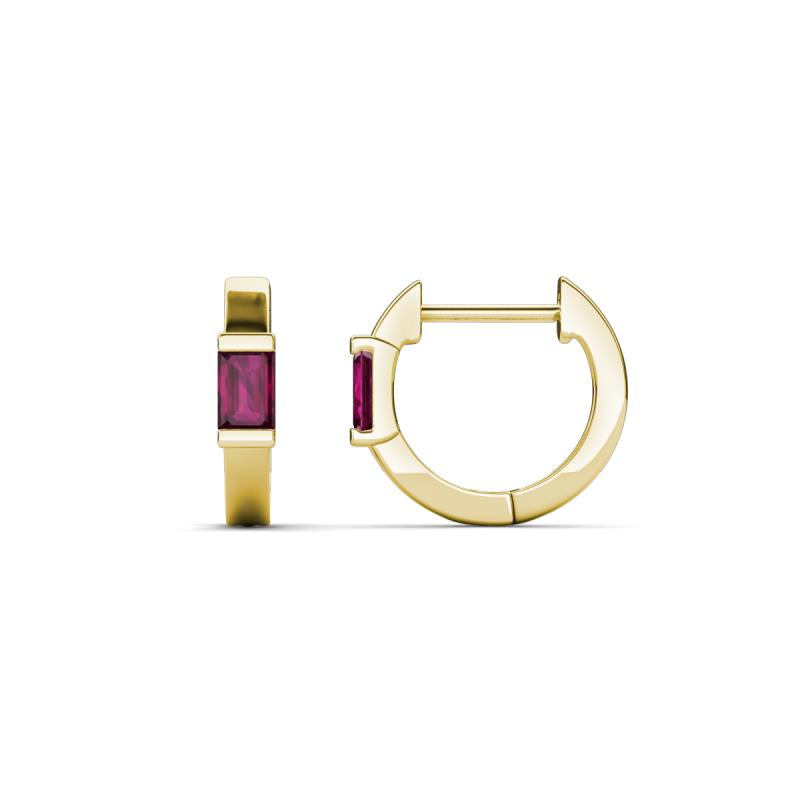 Nikki 0.80 ctw Emerald Shape Rhodolite Garnet (5.00 x 3.00 mm) Women Huggie Earrings 